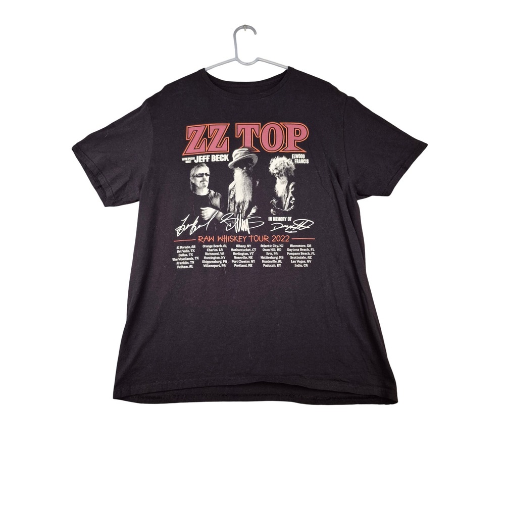 ZZ Top Raw Whiskey Tour 2022 Concert T-Shirt Jeff Beck Elwood Francis Black XL